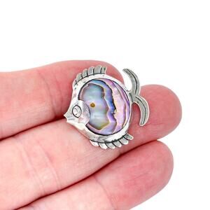 Vintage Mexico Taxco Sterling Silver 925 Abalone Inlay Fish Brooch Pin